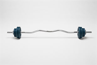 black and stainless steel barbell